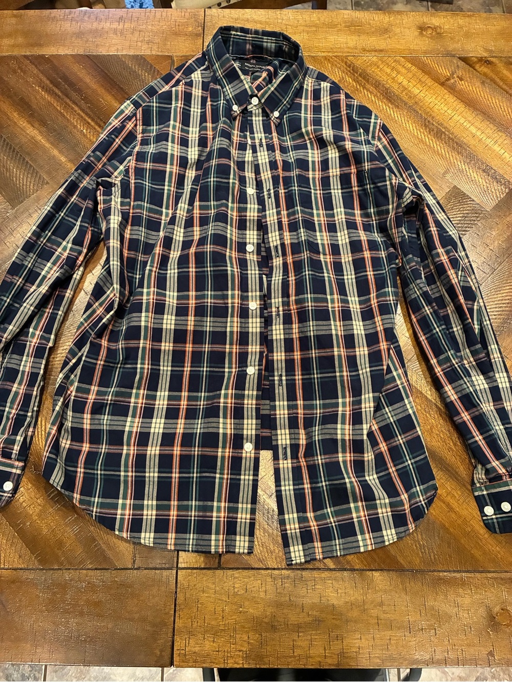 Banana Republic Navy, Cream & Red Plaid Button-Down Shirt